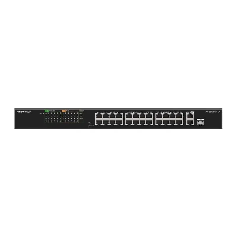 RUIJIE REYEE RG-ES126FGS-LP 24 PORT 10/100 + 2X RJ45 /1X1GB SFP UPLINK COMBO 180W POE RACKMOUNT SWITCH