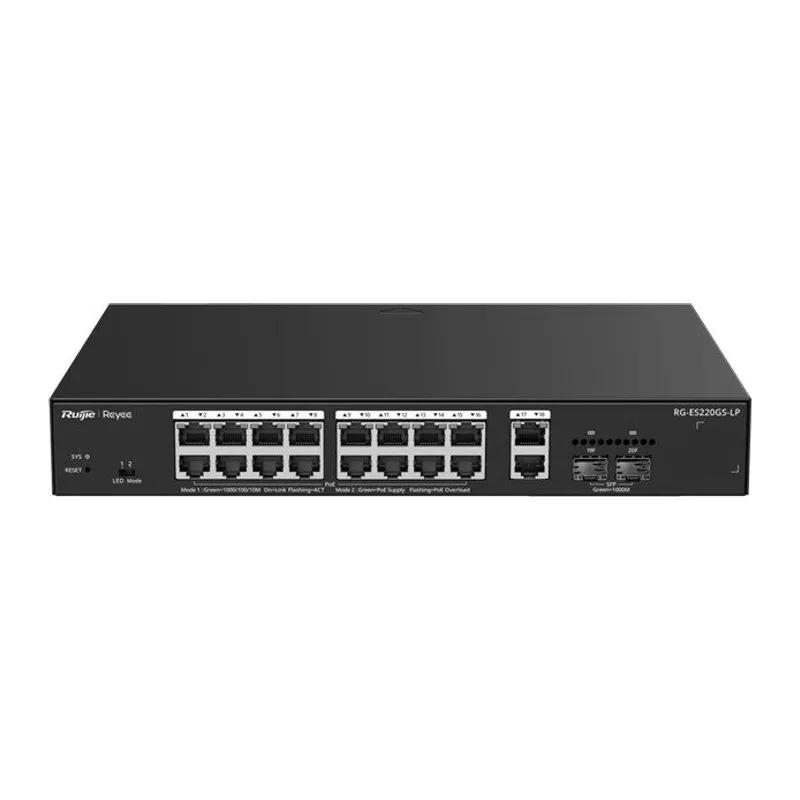 RUIJIE REYEE RG-ES220GS-LP 16 PORT GIGABIT+2XGB RJ45/SFP UPLINK CLOUD YÖNETİLEBİLİR 130W POE RACKMOUNT SWITCH