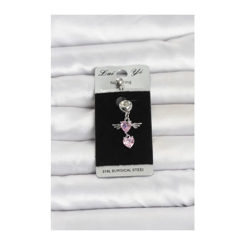 316L Cerrahi Çelik Pembe Zirkon Taşlı Kanat Model Göbek Piercing