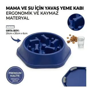 Kedi Köpek Yavaş Besleyici Mama Kabı - Anti-Boğulma & Sağlıklı Beslenme - LACİVERT