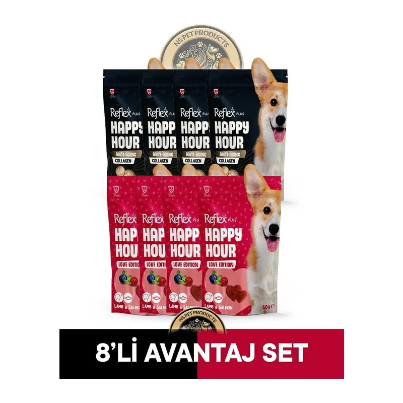 Reflex Plus Happy Hour Anti Aging Collagen & Love Edition Köpek Ödül Maması Seti 8x60 gr