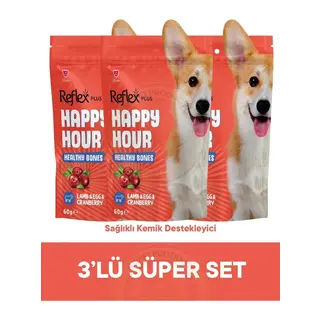 Reflex Plus Happy Hour Healty Bones - Sağlıklı Kemikler için Destekleyici Köpek Ödül Maması Seti 3x60 gr