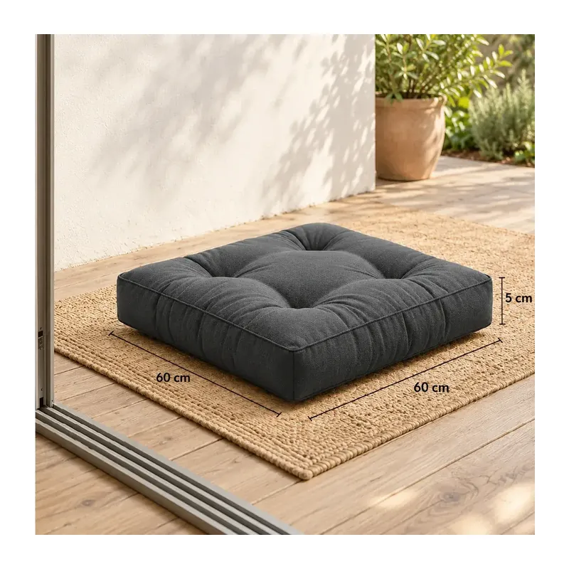 Kapitone Kare Yer Minderi · 60 × 60 × 5 cm | Antrasit | İç mekân