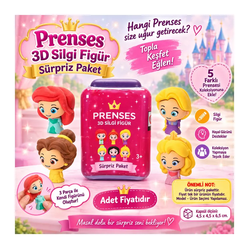 Princess Puzzle Palz 3D Silgi Figür Sürpriz Paket