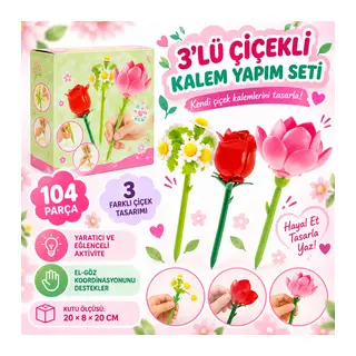 3’lü Çiçekli Kalem Yapım Seti 104 Parça