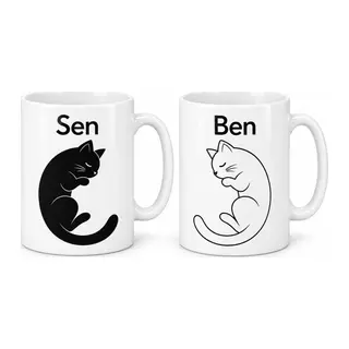 Kara Kedi ve Ak Kedi 2'li Porselen Kupa Seti - MODEL 407