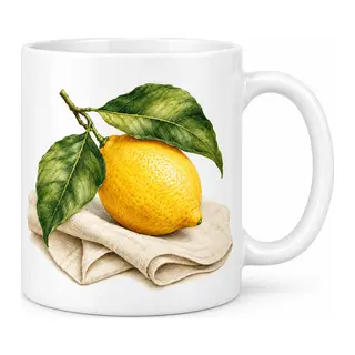 Keten Üzerinde Limon Tasarımlı Porselen Kupa - MODEL 616