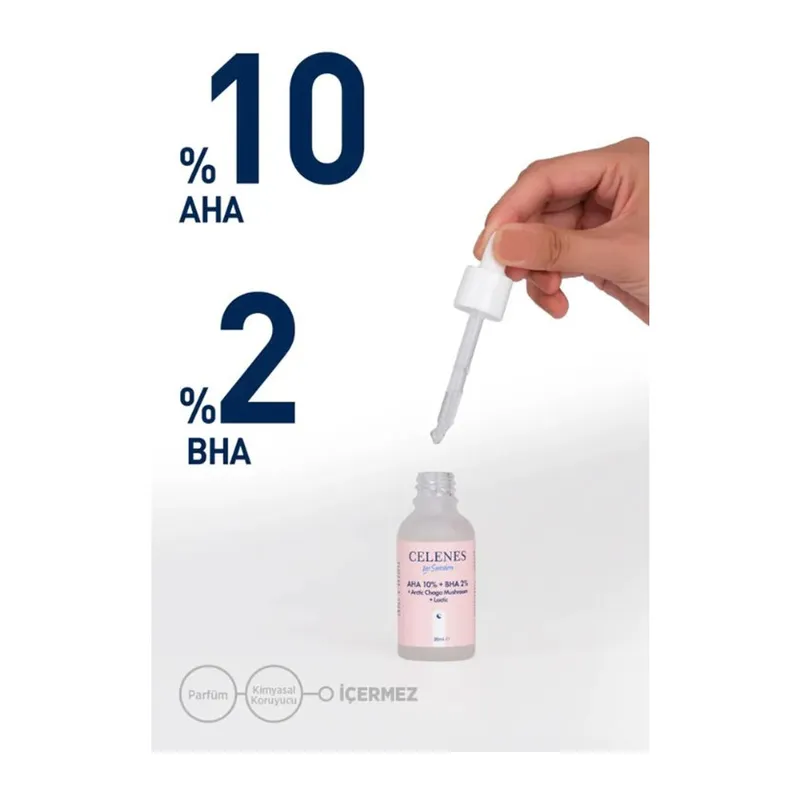Celenes Cilt Tonu Eşitleyici ve Canlandırıcı Rena AHA + BHA Serum - Arctic Chaga Mushroom 30 ml