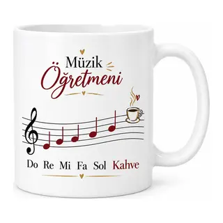 Müzik Öğretmeni: Do Re Mi Fa Sol Kahve Tasarımlı Porselen Kupa - MODEL 412