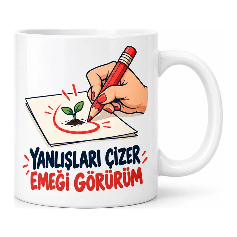 Kırmızı Kalem Tasarımlı Porselen Kupa - MODEL 831