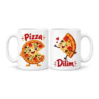 Pizza ve Dilim 2'li Porselen Kupa Seti - MODEL 365
