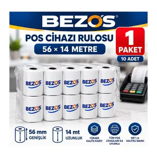 Termal POS Cihazı Rulosu 56 mm x 14 m - 10 Adet (1 Paket) Yazar Kasa Slip Rulosu