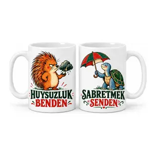 Huysuz ve Sabırlı 2'li Porselen Kupa Seti - MODEL 740