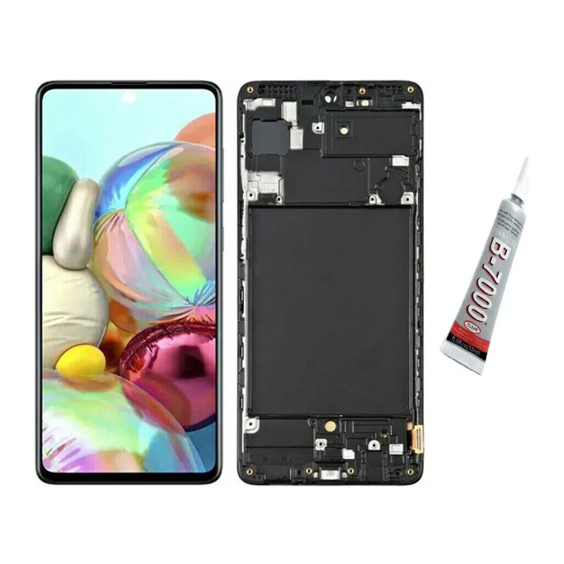 Samsung A71,A715 Uyumlu OLED Ekran Dokunmatik Çıtalı (Siyah) B7000 Yapıştırıcı