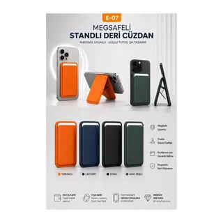 MagSafe'li Standlı Deri Cüzdan E-07 (Siyah)