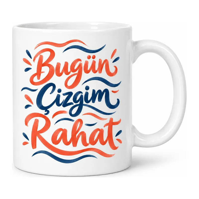 Çizgili Gün Tasarımlı Porselen Kupa - MODEL 635