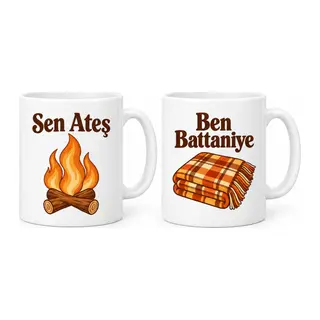 Sen Ateş Ben Battaniye 2'li Porselen Kupa Seti - MODEL 386