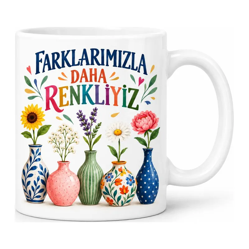 Birlikte Renkliyiz Tasarımlı Porselen Kupa - MODEL 886