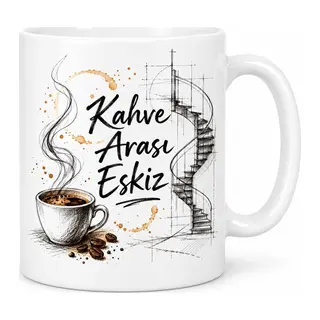 Kahve Arası Eskiz Tasarımlı Porselen Kupa - MODEL 465