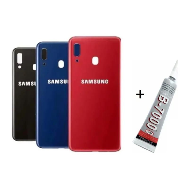 Samsung A20 Uyumlu Arka Batarya Pil Kapağı Kırmızı (B7000 15 ml Yapıştırıcı)