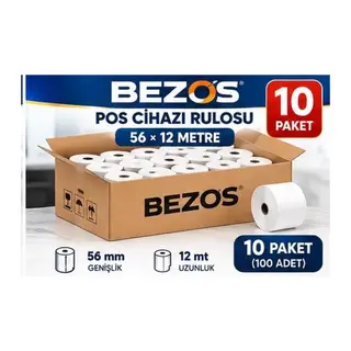 Termal POS Cihazı Rulosu 56 mm x 12 m - 100 Adet (10 Paket) Yazar Kasa Slip Rulosu