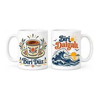 Biri Düz ve Biri Dalgalı 2'li Porselen Kupa Seti - MODEL 545