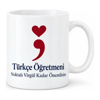 Türkçe Öğretmeni Noktalı Virgül Tasarımlı Porselen Kupa - MODEL 390