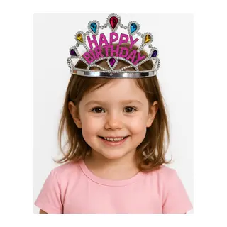 Gümüş Renk Happy Birthday Yazılı Doğum Günü Tacı 60 cm