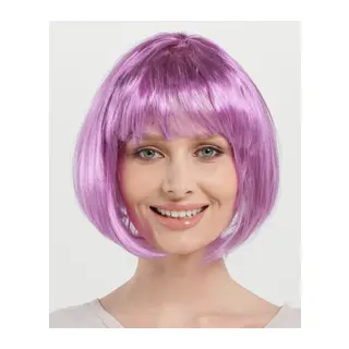 Rose Pembe Renk Düz Kesim Küt Parti Peruğu Kısa Takma Saç
