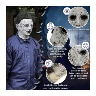 Siyah Saçlı Michael Myers Lateks Yüze Tam Yapışan Et Maske Korku Maskesi