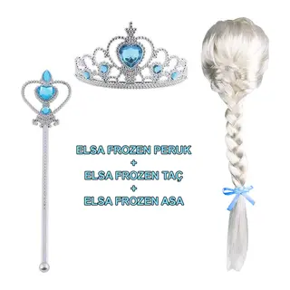 Örgülü Karlar Ülkesi Frozen Elsa Peruğu Tacı ve Sopası Çocuk Boy