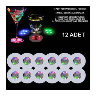 Renkli LED Işıklı Bardak Altlığı - Dekoratif (12 Adet, Pilli)