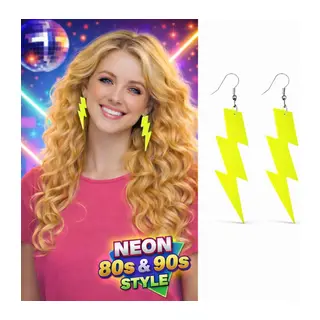 80?ler 90'lar Retro Neon Sarı Şimşek Küpe 10 cm