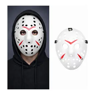Beyaz Renk Kırmızı Çizgili Tam Yüz Hokey Jason Maskesi Hannibal Maskesi