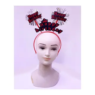 Happy Birthday Yazılı Püsküllü Neon Kırmızı Renk Doğum Günü Tacı 22x19 cm