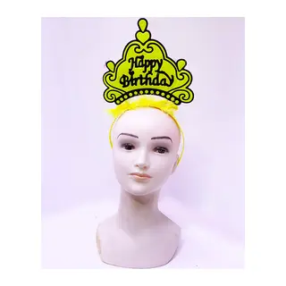 Happy Birthday Neon Sarı Renk Doğum Günü Tacı 24x15 cm