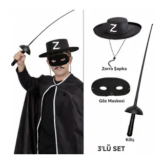Kostüm Seti 3?lü Çocuk? Şapka, Maske ve Kılıç