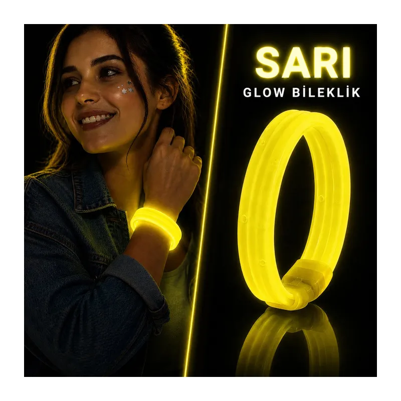 Sarı Kalın Glow Bileklik? Kırılarak Yanan Parti ve Festival Bilekliği
