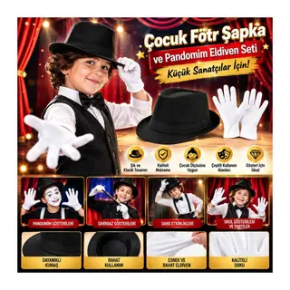 Çocuk Sahne Performans Seti – Gösteri Fötr Şapka ve Eldiven