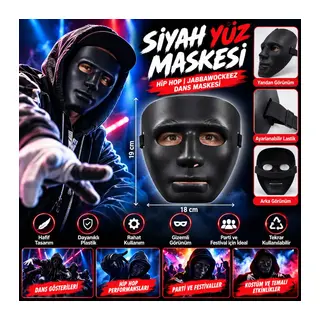 Siyah Renk Hip Hop Anonim Jabbawockeez Dans Maskesi 18x19 cm