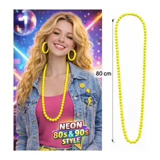 Neon Sarı Boncuk Kolye 80 cm? Retro 80?ler 90?lar Parti Aksesuarı