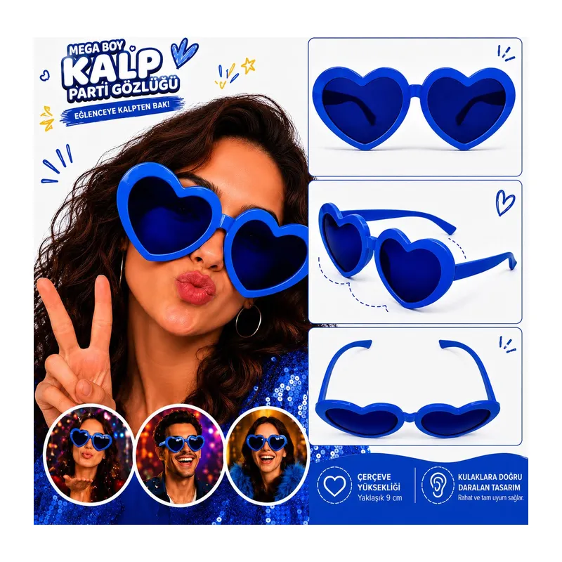 Mega Boy Mavi Kalp Parti Gözlüğü