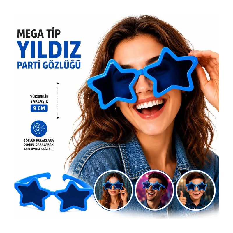 Mega Tip Yıldız Parti Gözlüğü Mavi Renk