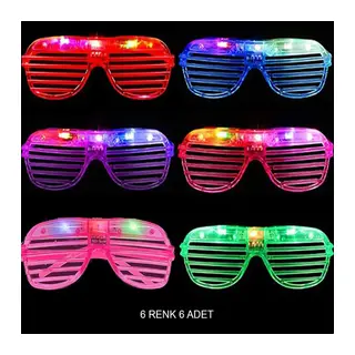 Işıklı Panjur Şeritli Led Parti Gözlüğü 6 Renk 6?lı Set