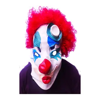 Kırmızı Renk Afro Bonus Peruklu Palyaço Lateks Et Maske