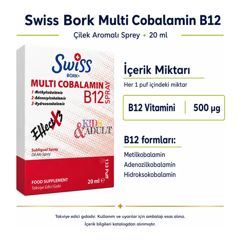 Swiss Bork Multi Cobalamin B12 Çilek Aromalı Sprey 20 ml