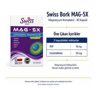 Swiss Bork MAG-5X Magnezyum Kompleksi 30 Kapsül