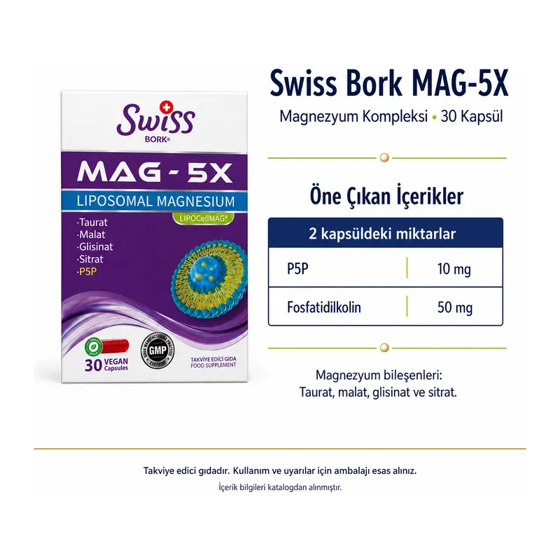 Swiss Bork MAG-5X Magnezyum Kompleksi 30 Kapsül