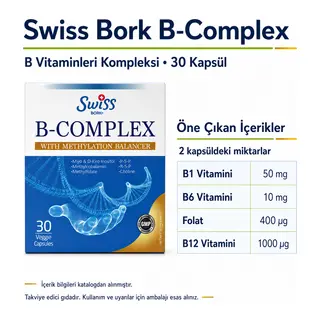 Swiss Bork B-Complex B Vitaminleri 30 Kapsül