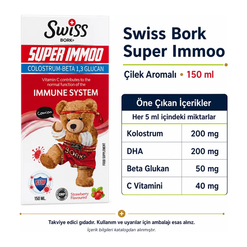 Swiss Bork Super Immoo Çilek Aromalı Sıvı Takviye 150 ml